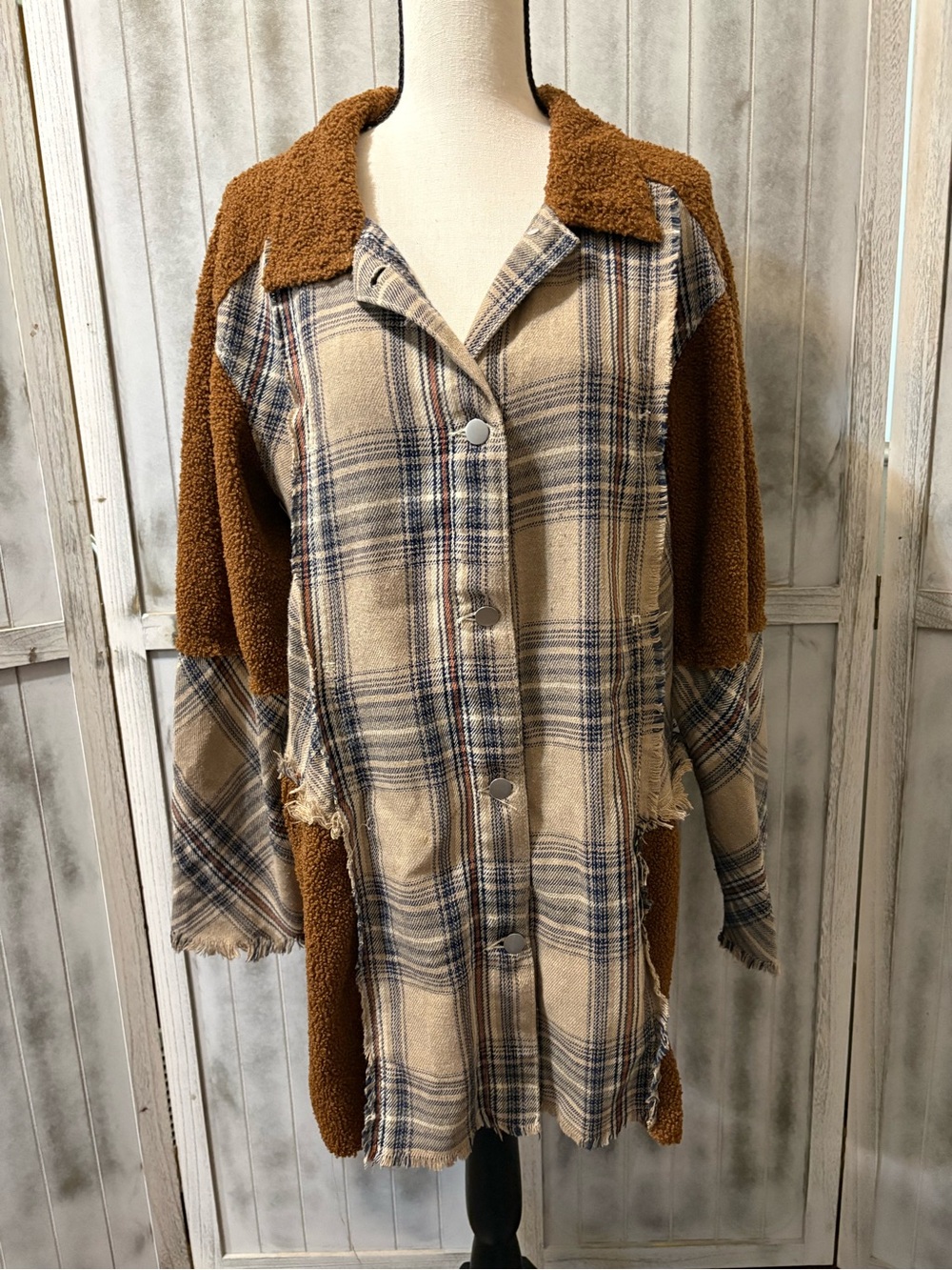 POL Plaid & Teddy Sherpa Shacket
